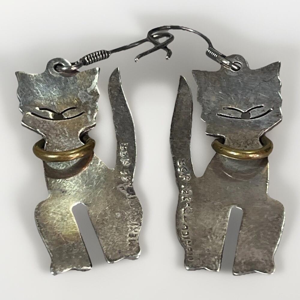 Silver and Gold Cat Dangle Earrings - Women's Jewelry - Picture 4 of 16